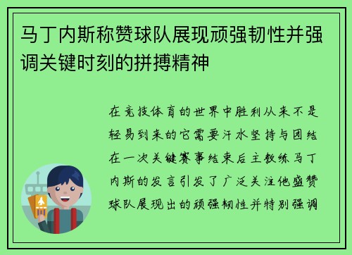 马丁内斯称赞球队展现顽强韧性并强调关键时刻的拼搏精神
